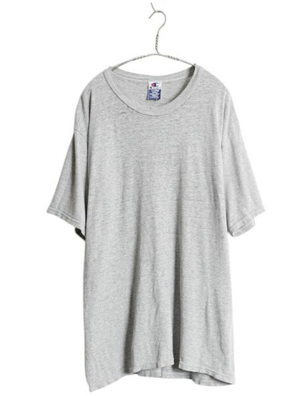 90s チャンピオン 無地 半袖 Tシャツ メンズ XL 古着 オールド コットン ワンポイント 目無し 薄手 シンプル 大きいサイズ ブランク グレー