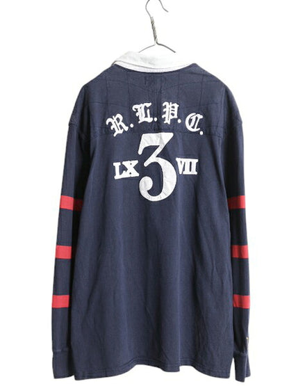 90s ポロ ラルフローレン 長袖 ラガーシャツ メンズ XXL オールド ラグビー 長袖シャツ ポロシャツ 袖 ボーダー 大きいサイズ ナンバリング