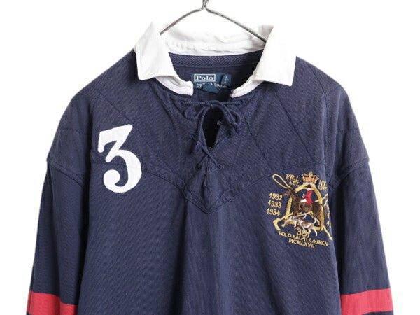 90s ポロ ラルフローレン 長袖 ラガーシャツ メンズ XXL オールド ラグビー 長袖シャツ ポロシャツ 袖 ボーダー 大きいサイズ ナンバリング