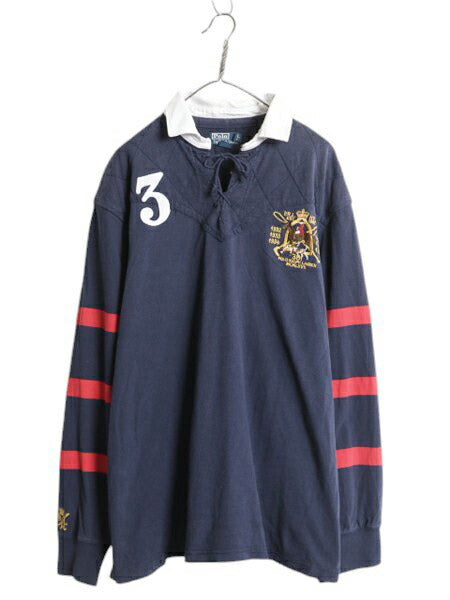 90s ポロ ラルフローレン 長袖 ラガーシャツ メンズ XXL オールド ラグビー 長袖シャツ ポロシャツ 袖 ボーダー 大きいサイズ ナンバリング