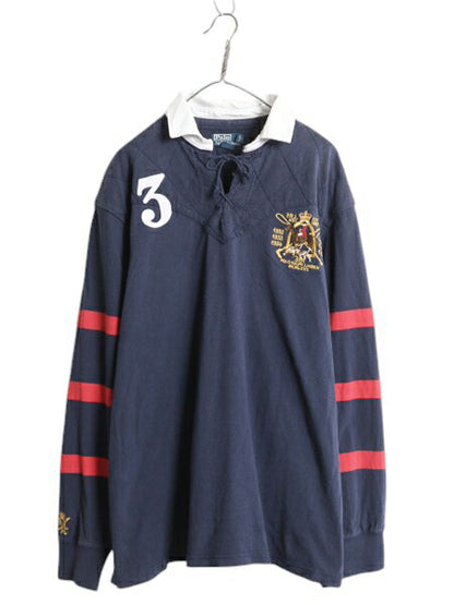 90s ポロ ラルフローレン 長袖 ラガーシャツ メンズ XXL オールド ラグビー 長袖シャツ ポロシャツ 袖 ボーダー 大きいサイズ ナンバリング