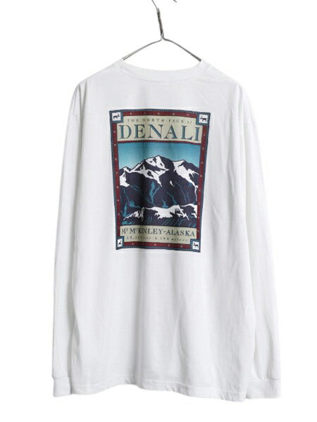 90s USA製 ノースフェイス 両面 プリント 長袖 Tシャツ メンズ XL オールド アート イラスト グラフィック バックプリント 大きいサイズ 白