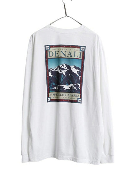90s USA製 ノースフェイス 両面 プリント 長袖 Tシャツ メンズ XL オールド アート イラスト グラフィック バックプリント 大きいサイズ 白