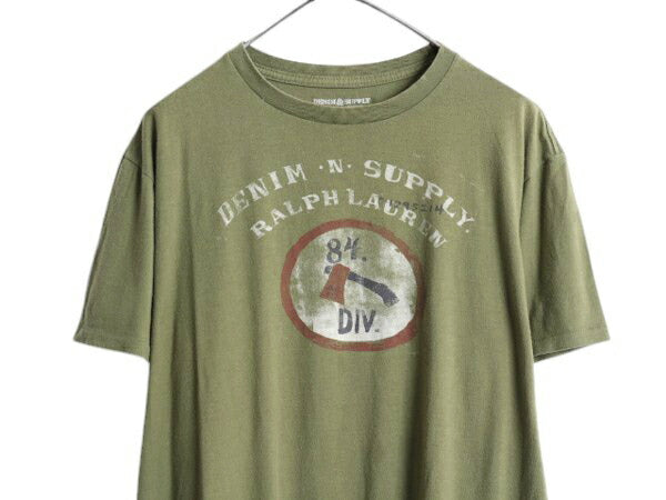 デニム&サプライ ラルフローレン 染込み プリント 半袖 Tシャツ メンズ XL / 古着 ポロ 大きいサイズ ミリタリー アウトドア カットソー 緑