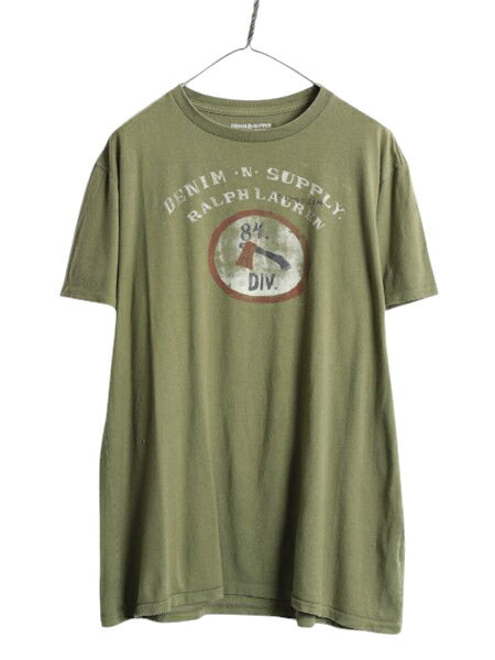デニム&サプライ ラルフローレン 染込み プリント 半袖 Tシャツ メンズ XL / 古着 ポロ 大きいサイズ ミリタリー アウトドア カットソー 緑
