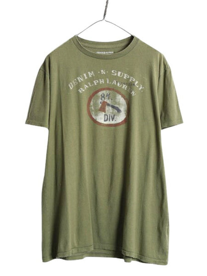 デニム&サプライ ラルフローレン 染込み プリント 半袖 Tシャツ メンズ XL / 古着 ポロ 大きいサイズ ミリタリー アウトドア カットソー 緑