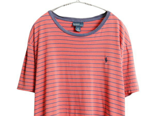 00s ポロ ラルフローレン ボーダー 半袖 Tシャツ メンズ XL / オールド シングルステッチ カットソー 大きいサイズ ワンポイント ツートン