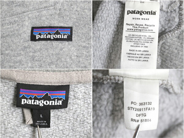 パタゴニア ウーリー フリース プルオーバー レディース Ｌ/ 19年代 Patagonia アウトドア ウール ジャケット ハーフジップ ハイネック 灰