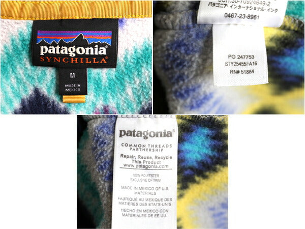 パタゴニア 総柄 ライトウェイト シンチラ スナップT レディース M 古着 16年製 PATAGONIA フリース プルオーバー ジャケット マルチカラー