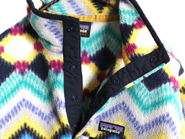 パタゴニア 総柄 ライトウェイト シンチラ スナップT レディース M 古着 16年製 PATAGONIA フリース プルオーバー ジャケット マルチカラー