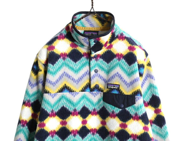 パタゴニア 総柄 ライトウェイト シンチラ スナップT レディース M 古着 16年製 PATAGONIA フリース プルオーバー ジャケット マルチカラー