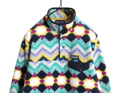 パタゴニア 総柄 ライトウェイト シンチラ スナップT レディース M 古着 16年製 PATAGONIA フリース プルオーバー ジャケット マルチカラー