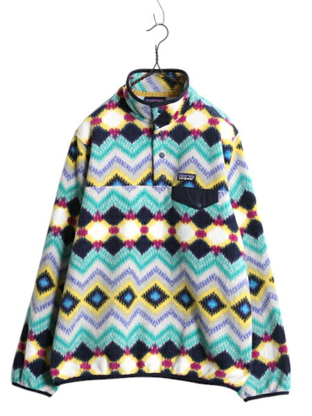 パタゴニア 総柄 ライトウェイト シンチラ スナップT レディース M 古着 16年製 PATAGONIA フリース プルオーバー ジャケット マルチカラー