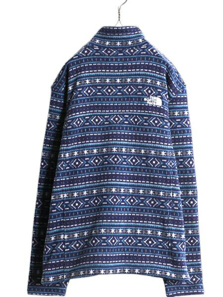 US企画 ノースフェイス 総柄 セーター フリース ジャケット メンズ XL The North Face ニット プルオーバー ハーフジップ ノルディック 紺