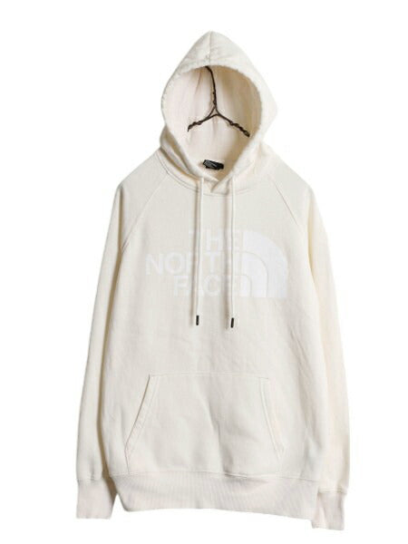 ノースフェイス プリント スウェット フード パーカー レディース S / The North Face プルオーバー トレーナー 裏起毛 アウトドア 薄手 白