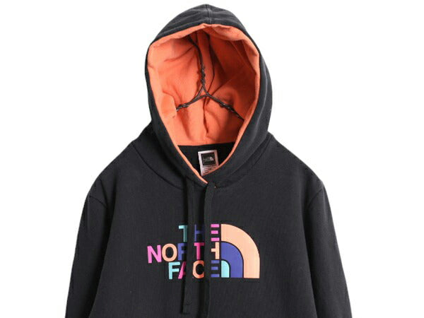 US企画 ノースフェイス プリント スウェット フード パーカー レディース L / The North Face プルオーバー 裏起毛 トレーナー ツートン 黒