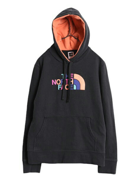 US企画 ノースフェイス プリント スウェット フード パーカー レディース L / The North Face プルオーバー 裏起毛 トレーナー ツートン 黒