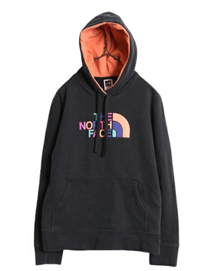 US企画 ノースフェイス プリント スウェット フード パーカー レディース L / The North Face プルオーバー 裏起毛 トレーナー ツートン 黒