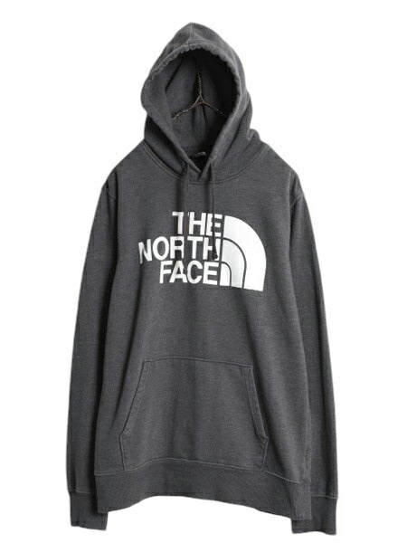 ノースフェイス プリント スウェット フード パーカー メンズ M / 古着 The North Face プルオーバー トレーナー 裏起毛 アウトドア 濃灰