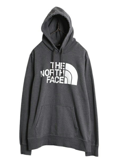 ノースフェイス プリント スウェット フード パーカー メンズ M / 古着 The North Face プルオーバー トレーナー 裏起毛 アウトドア 濃灰