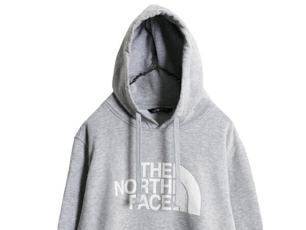 ノースフェイス プリント スウェット フード パーカー メンズ M 古着 The North Face プルオーバー 裏起毛 トレーナー アウトドア 薄手 灰