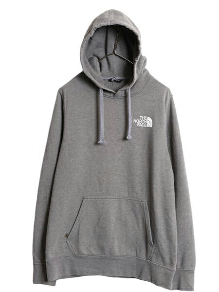 ノースフェイス 両面 プリント スウェット フード パーカー メンズ M 古着 The North Face プルオーバー 裏起毛 トレーナー アウトドア 灰