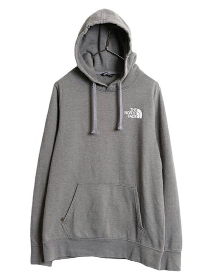 ノースフェイス 両面 プリント スウェット フード パーカー メンズ M 古着 The North Face プルオーバー 裏起毛 トレーナー アウトドア 灰