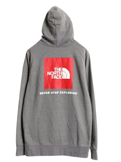 ノースフェイス 両面 プリント スウェット フード パーカー メンズ M 古着 The North Face プルオーバー 裏起毛 トレーナー アウトドア 灰