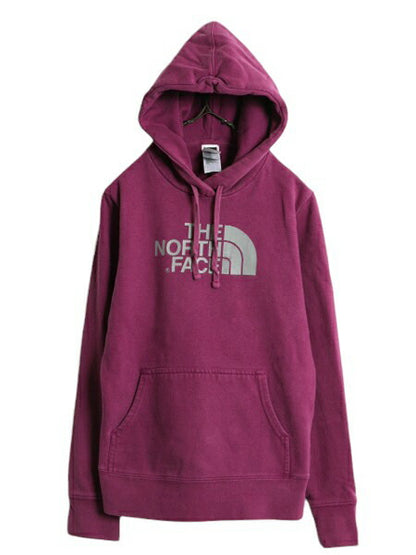 US企画 ノースフェイス ロゴ プリント スウェット フード パーカー レディース М 古着 The North Face プルオーバー 裏起毛 トレーナー 紫