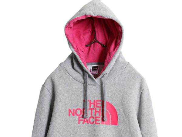 US企画 ノースフェイス プリント スウェット フード パーカー レディース L / The North Face プルオーバー 裏起毛 トレーナー ツートン 灰