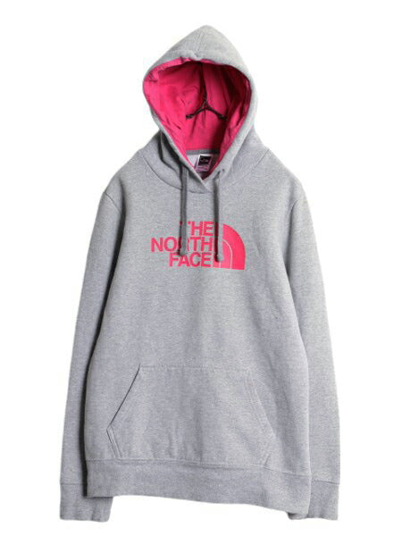 US企画 ノースフェイス プリント スウェット フード パーカー レディース L / The North Face プルオーバー 裏起毛 トレーナー ツートン 灰