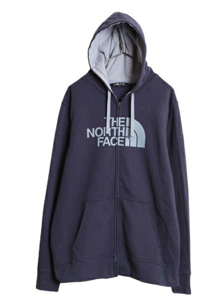 ノースフェイス フルジップ プリント スウェット フード パーカー メンズ L / 古着 The North Face アウトドア トレーナー 裏起毛 ツートン