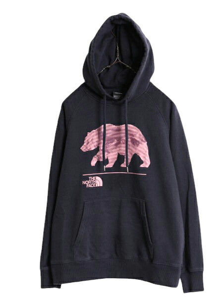ノースフェイス プリント スウェット フード パーカー レディース S / The North Face プルオーバー 裏起毛 トレーナー ベア イラスト 濃紺