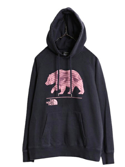 ノースフェイス プリント スウェット フード パーカー レディース S / The North Face プルオーバー 裏起毛 トレーナー ベア イラスト 濃紺