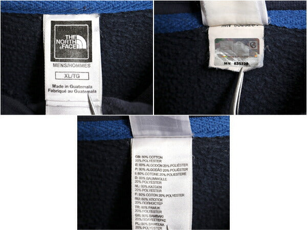 ノースフェイス プリント スウェット フード パーカー メンズ XL / 大きいサイズ 古着 The North Face 裏起毛 トレーナー プルオーバー 紺
