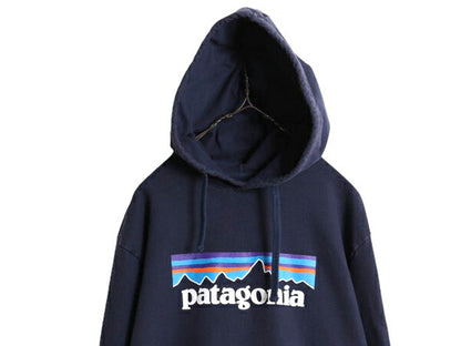 19年製 パタゴニア プリント スウェット フード パーカー メンズ L / Patagonia トレーナー プルオーバー ストレッチ アウトドア 裏起毛 紺
