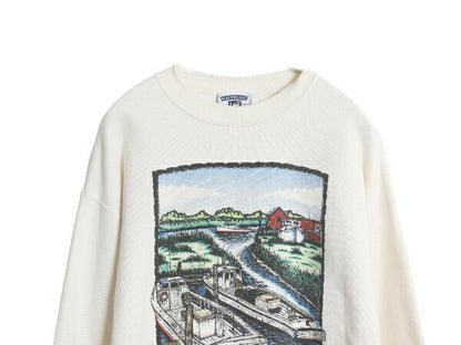 90s USA製 アート イラスト プリント スウェット メンズ レディース M / 古着 オールド トレーナー 裏起毛 グラフィック シンプル トップス