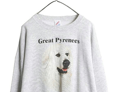 90s USA製 ドッグ アート イラスト プリント スウェット メンズ レディース XXL オールド 犬 アニマル トレーナー 裏起毛 大きいサイズ 灰