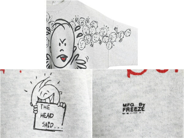90s FREEZE キャラクター プリント スウェット メンズ レディース XL 古着 オールド イラスト アート 大きいサイズ トレーナー 裏起毛 灰