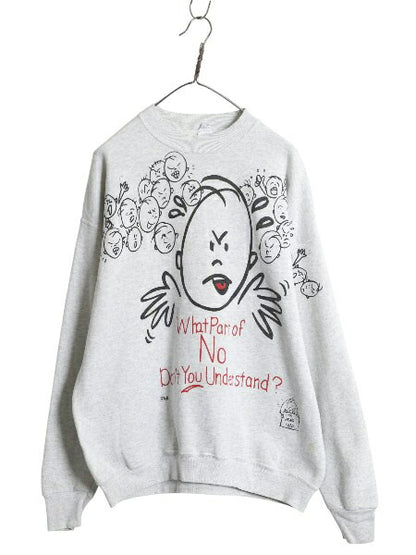 90s FREEZE キャラクター プリント スウェット メンズ レディース XL 古着 オールド イラスト アート 大きいサイズ トレーナー 裏起毛 灰