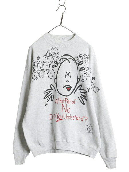 90s FREEZE キャラクター プリント スウェット メンズ レディース XL 古着 オールド イラスト アート 大きいサイズ トレーナー 裏起毛 灰