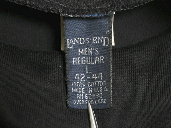 90s USA製 ランズエンド タートルネック 長袖 Tシャツ メンズ L / オールド ロンT スムース ストレッチ コットン 無地 カットソー ブラック