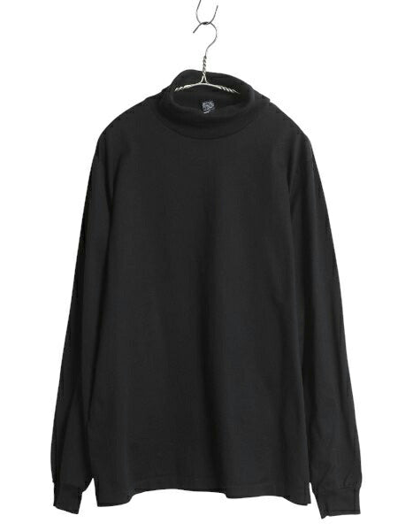90s USA製 ランズエンド タートルネック 長袖 Tシャツ メンズ L / オールド ロンT スムース ストレッチ コットン 無地 カットソー ブラック
