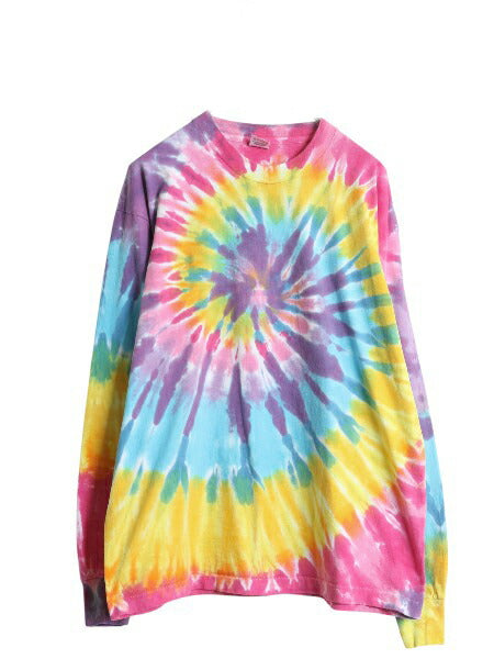 90s USA製 タイダイ 染め 長袖 Tシャツ メンズ XL オールド ロンT ロングスリーブ カットソー シングルステッチ マルチカラー 大きいサイズ