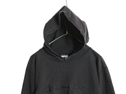90s USA製 チャンピオン フード パーカー メンズ M / オールド ヘビーウェイト フード付き 長袖 Tシャツ ロンT プルオーバー 黒 スクリプト