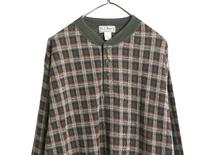 90s USA製 エルエルビーン チェック ヘンリーネック 長袖 Tシャツ メンズ XXL オールド ロンT 大きいサイズ トップス カットソー ゆったり