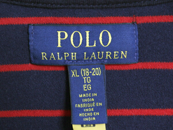 ポロ ラルフローレン ハーフジップ ボーダー 長袖 Tシャツ キッズ XL メンズ S / ロンT スムース コットン ハイネック ツートン カットソー