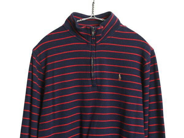 ポロ ラルフローレン ハーフジップ ボーダー 長袖 Tシャツ キッズ XL メンズ S / ロンT スムース コットン ハイネック ツートン カットソー