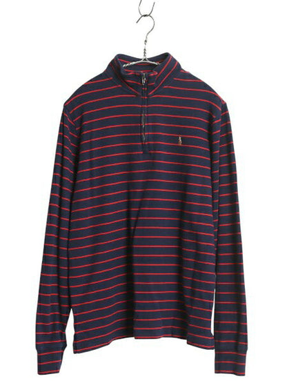 ポロ ラルフローレン ハーフジップ ボーダー 長袖 Tシャツ キッズ XL メンズ S / ロンT スムース コットン ハイネック ツートン カットソー