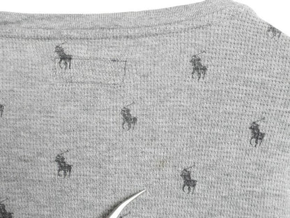 ポロ ラルフローレン 総柄 長袖 サーマル Tシャツ メンズ M 古着 ロンT モノグラム ワッフル カットソー ロングスリーブ インナー グレー